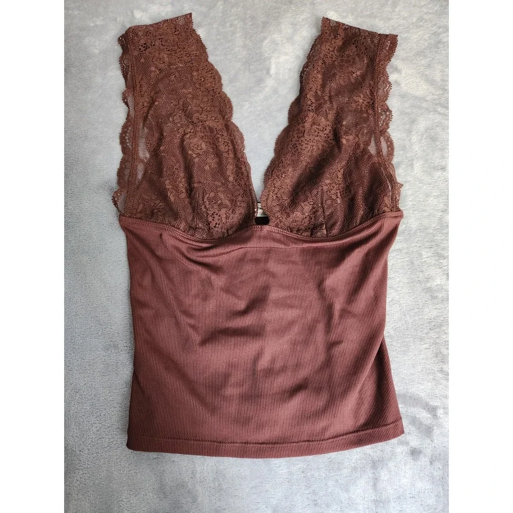 New $58 Free People Intimately Power Play Cami Brown XS Cocoa Tank Top NWT